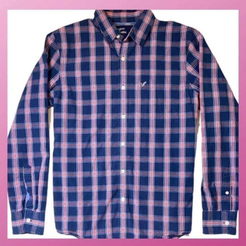 Men's American Eagle Vintage Fit Casual Button Down Plaid Shirt